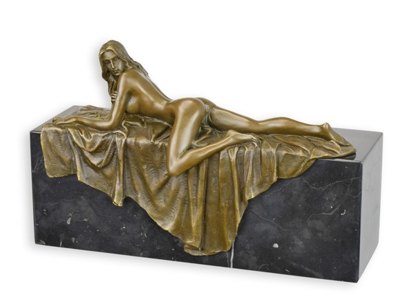 Bronzeskulptur Liegender Weiblicher Akt Erotik Replikat Retro Design Dekoration-image