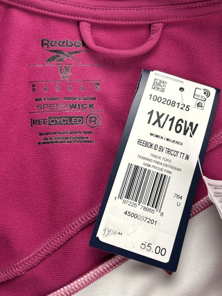 Reebok Identity Women's 1X Full Zip Jacket Tricot Track Jacket Pink Speedwick - Image 3 of 4