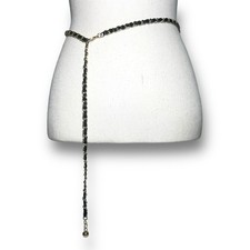 Gold Black Chainlink Statement Belt Career Evening Dangling Charm Adjustable