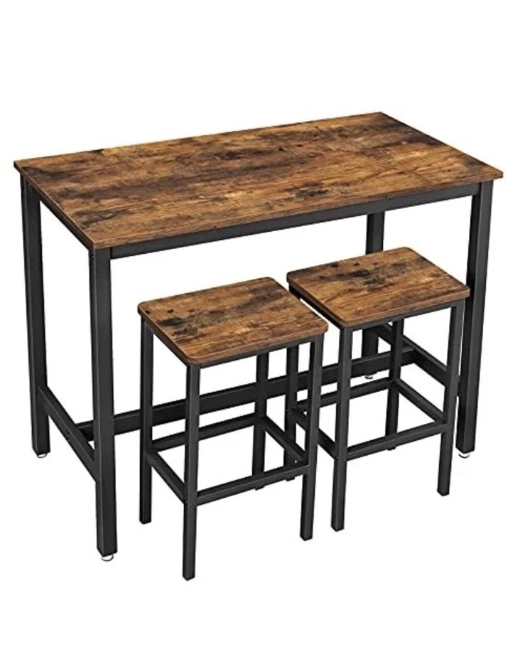 Juego de mesa de bar VASAGLE, con 2 taburetes de bar en marrón rústico y negro ULBT15X Foto 4 de 4