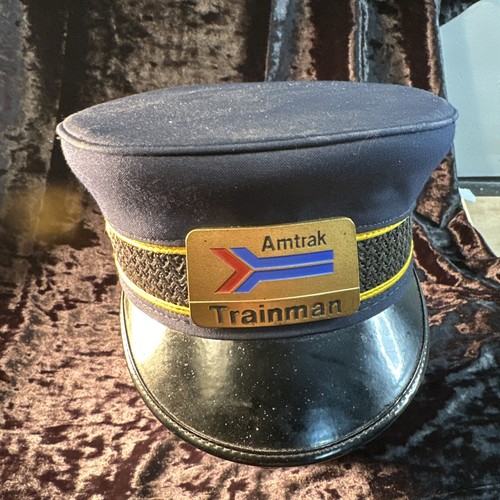 Amtrack Trainman Hat With Badge Size 7 1/8 rare vintage original not a replica