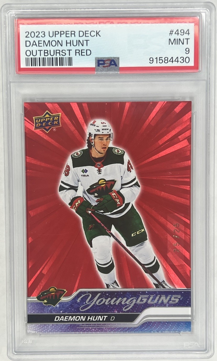 Daemon Hunt 2023-24 Upper Deck Series 2 #494 Young Guns Red Outburst /25 PSA 9