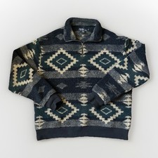 VTG 90'S POLO RALPH LAUREN AZTEC NAVAJO DEEP PILE FLEECE JACKET SZ L MADE IN USA