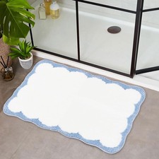 Cute Scalloped Soft Microfiber Bathroom Bath Mat 30x20 In Blue Non Slip Rug