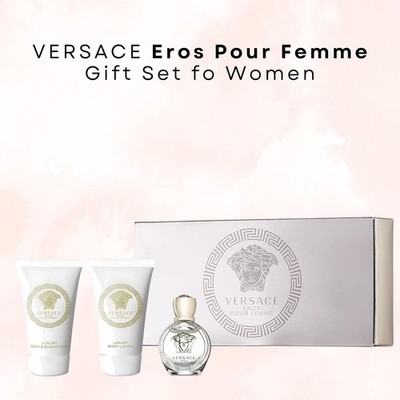 Versace Eros Pour Femme Perfume for Women Travel Mini Gift Set- EDP, Shower Gel
