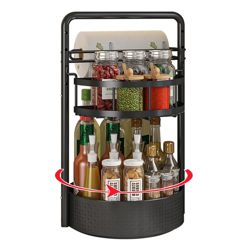 Rotating Spice Rack with Paper Towel Holder, 2 Tier Turntable Lazy Susan, Sea... - Picture 1 of 8