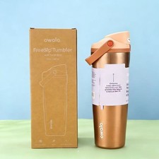 Owala FreeSip Stainless Steel Bottle   30 Oz With Carry Handle Rose Gold USA