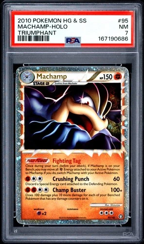 2010 POKEMON HEARTGOLD & SOULSILVER TRIUMPHANT #95 MACHAMP-HOLO PSA 7