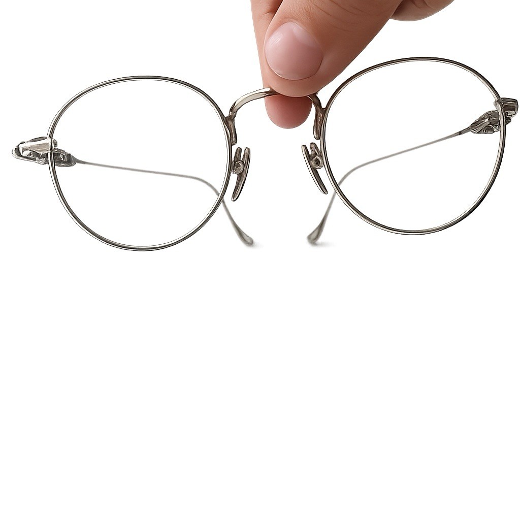 Silver Metal Round Full Rim Eyeglass Frames with Case & Cleaning Cloth thumbnail 2