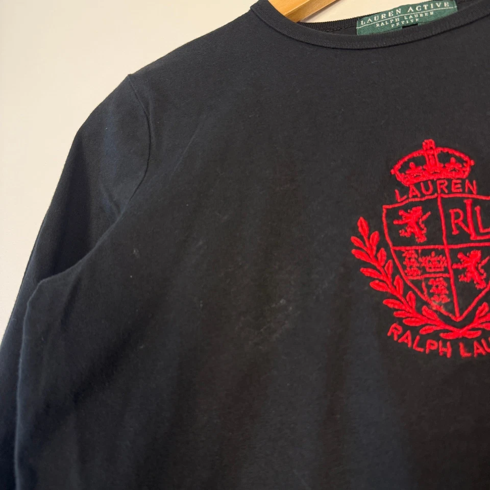 Vintage 90s Lauren Ralph Lauren Embroidered Longsleeve Crest Tee Shirt Top Black - Image 3 of 4