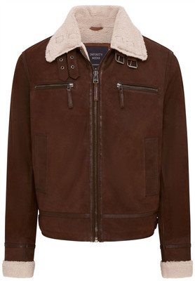 Mens Brown Real Sheep Suede Bomber Jacket Aviator Jacket with Fur Lining  UK