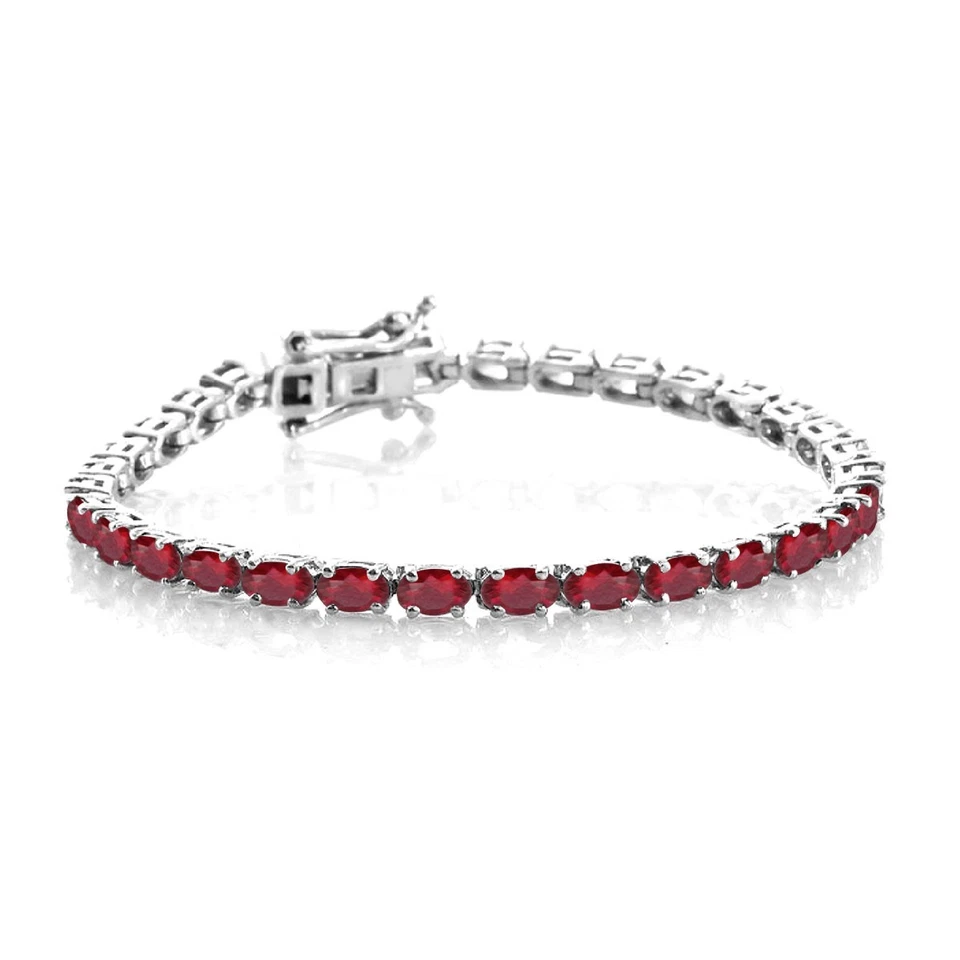 Sterling Silver 925 Ruby Oval 6x4mm Tennis Bracelet With Rhodium Plated - Image 4 of 4
