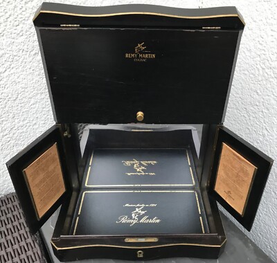 Remy Martin Small Home Bar Hinged Wooden With Interior Mirror Used HTF