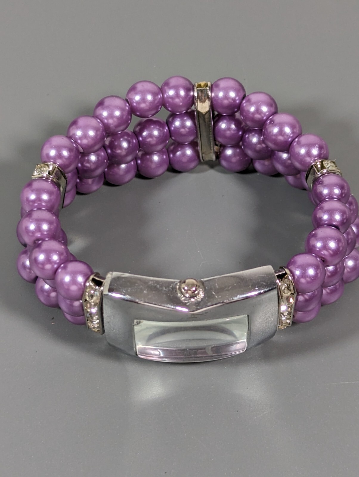 Purple Dial Silver Tone Rectangle Case Purple Bea… - image 4