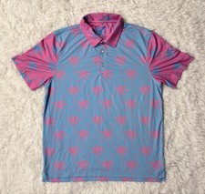 Chubbies The Electric Slide Performance Polo Shirt Large Pink Blue Palm Tree