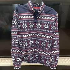 Vineyard Vines Jacket Women Med Blue White Fair Isle Fleece Snap Pullover Preppy