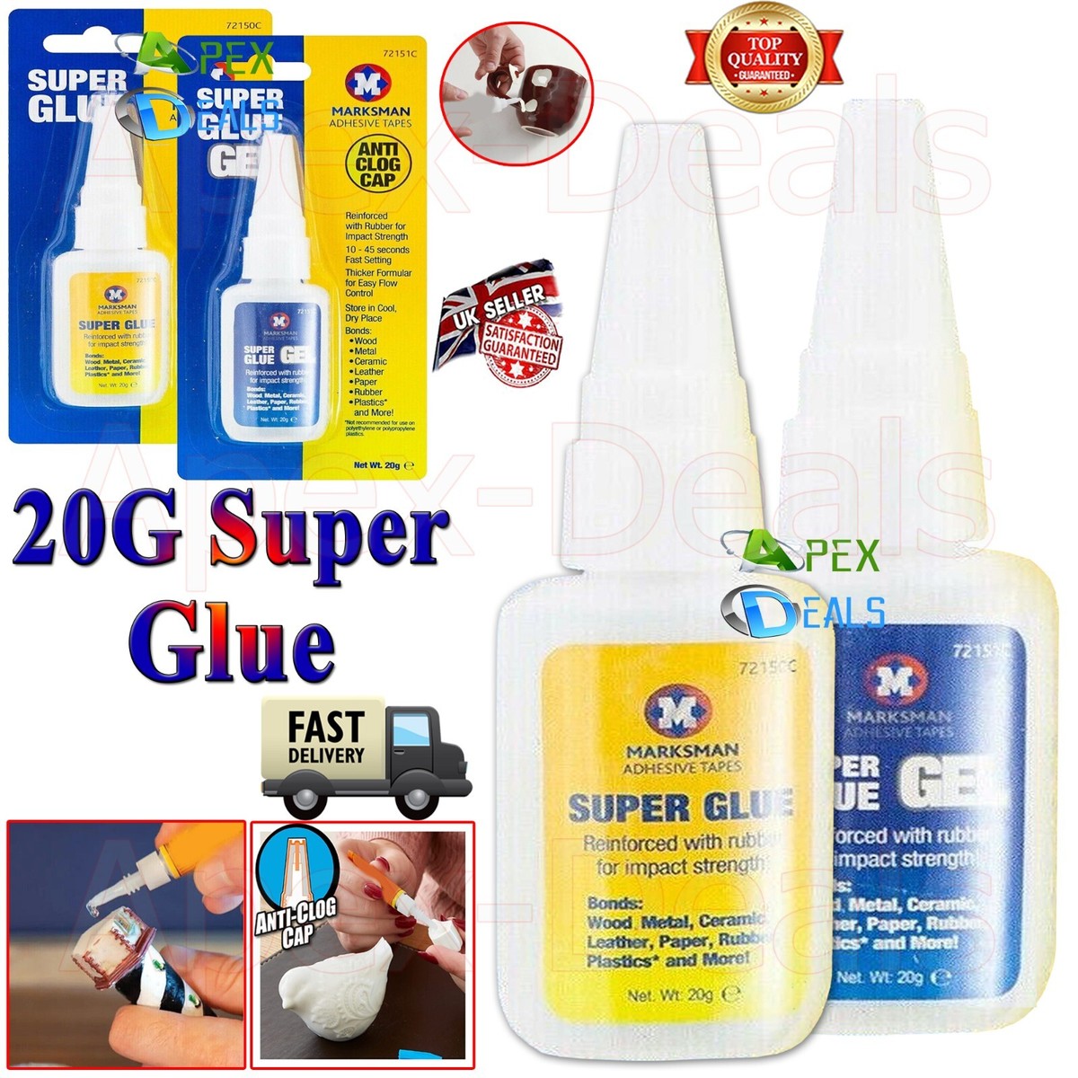 Multi-Purpose Super Glue Pack 20G Strong Adhesive Bond Tubes Fast