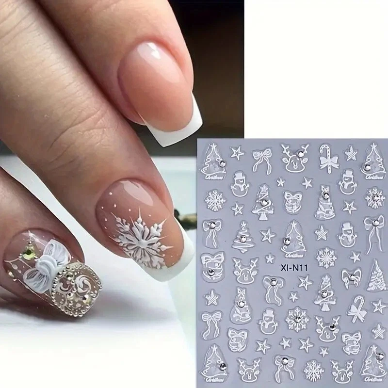 NAIL STICKERS FLOWERS TULIPS Nail Art Stickers Rhinestone Christmas Tree Snowflakes Baubles Snowman Bows XN11