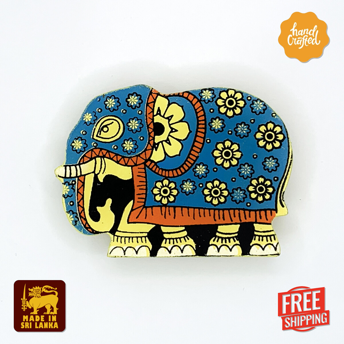Elephant - Handmade Fabart Wooden Magnet 18