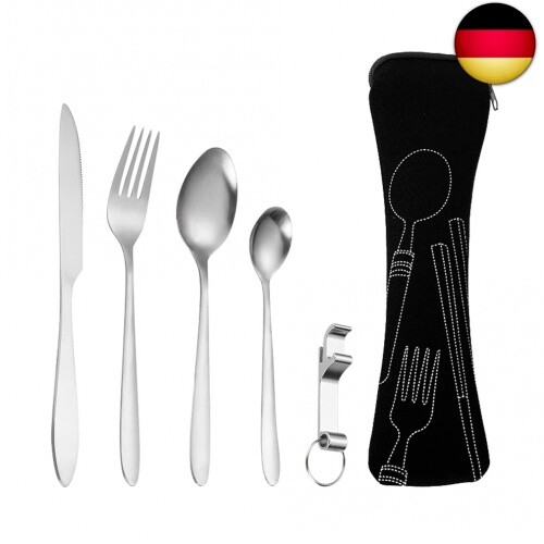 Camping Besteckset 1 Person Edelstahl, 5 Stück Portable Reisebesteck Mit Tasche