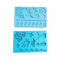 Pasta de goma Wilton fondant chocolate silicona moldes vida marina ligeramente usados lote de 2