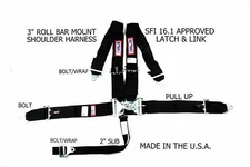 RJS RACING SFI 16.1 5PT LATCH & LINK HARNESS BELT ROLL BAR MOUNT BLACK 1156601
