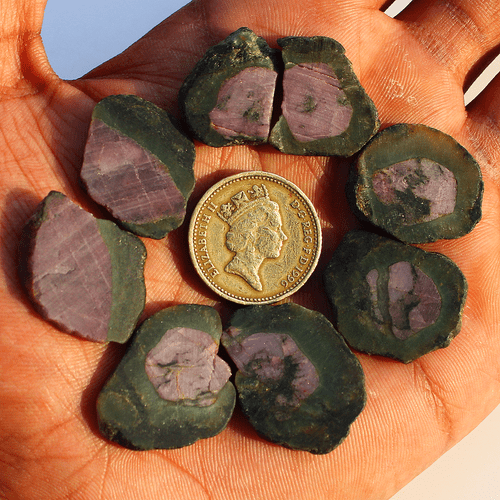 8 PC Natural Rare Watermelon Ruby Pair Untreated 19mm-27mm Slice Rough Gemstones - Picture 5 of 13