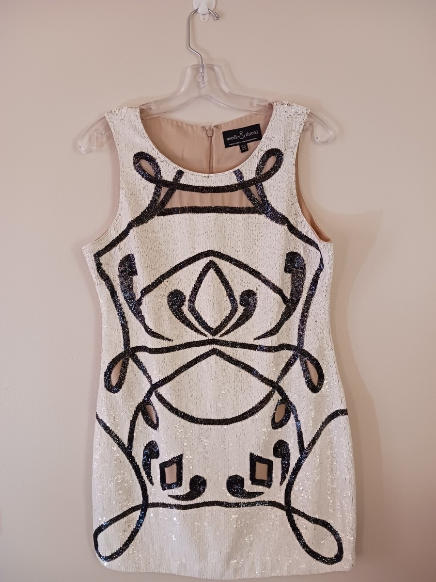 Needle & Thread Cocktail Dress Ivory And Black with Sequins Size 16 Preowned | eBay Needle & Thread Cocktail Dress Ivory And Black with Sequins Size 16 Preowned | eBay
