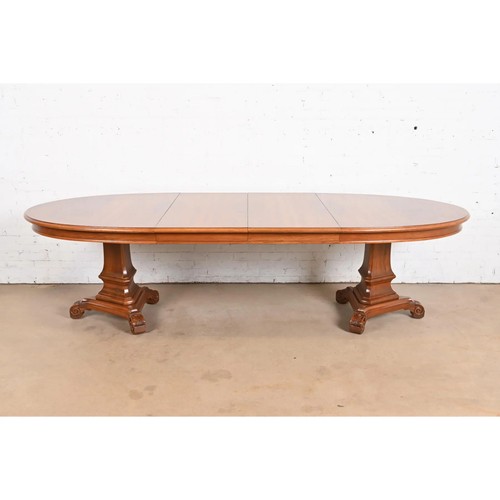 Karges Regency Burled Walnut Double Pedestal Extension Dining Table, Refinished - Picture 2 of 11
