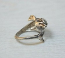 Vintage Sterling Silver Decorative Woman's Ring Fish Shape Adjustable Size