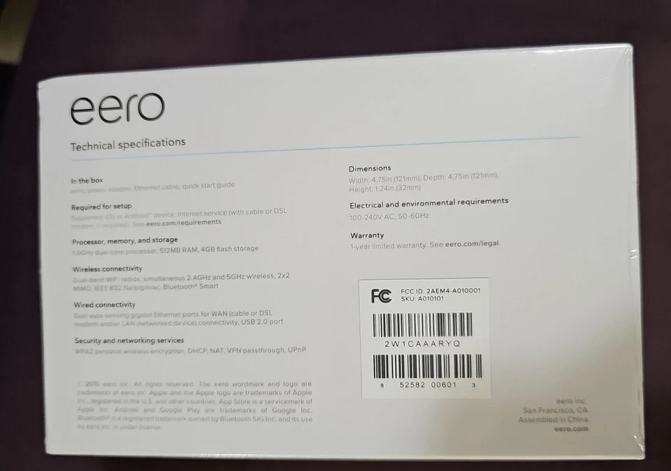Eero WiFi Router or Extender White A010101 Individual New in Box Sealed - Image 3 of 4