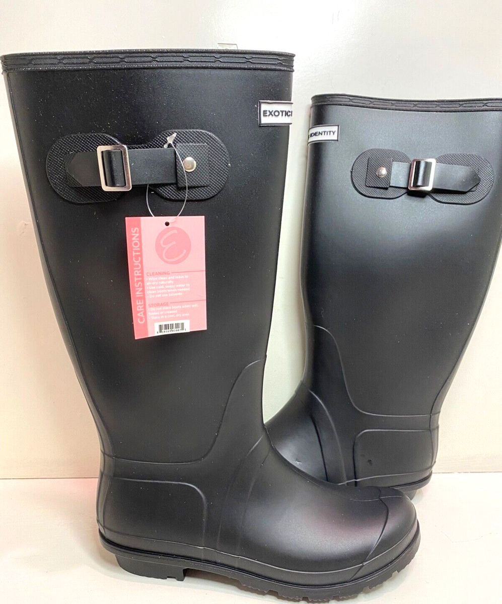 Exotic Identity Original Tall Rain Boots Waterproof Premium Black Women's  size