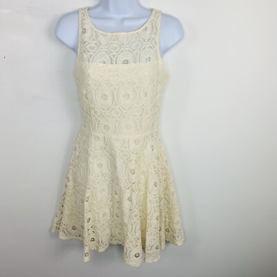 BB Dakota Womens Dress sz Ivory Cream Knit Lace Sleeveless A Line Knee  Length
