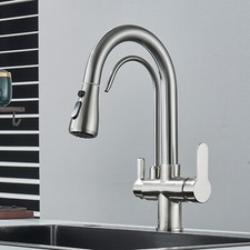 Brushed Nickel 1-Hole Mixer Kitchen Sink Faucet with 2-Handle Pull-out Sprayer