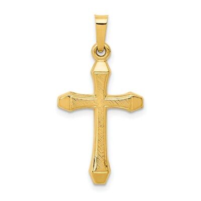 14K Yellow Gold Textured & Polished Latin Cross Charm Pendant  1.14 Inch 