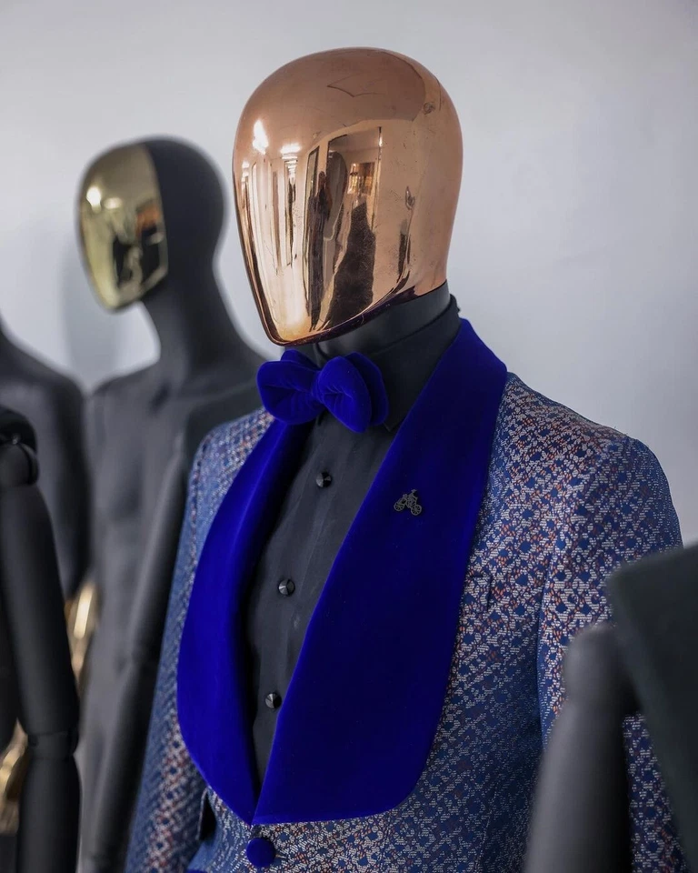 Trajes de diseño nuevos para hombre 2 piezas chal solapa doble pecho boda banquete ropa Foto 3 de 4