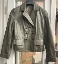 George Vintage Ladies Green Soft Real Leather Jacket Coat 12 C34-35”l24 Vgc