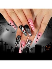 24pcs/set Halloween False Nails Heart, Spiderweb, Bat, Ghost Fake Nails for