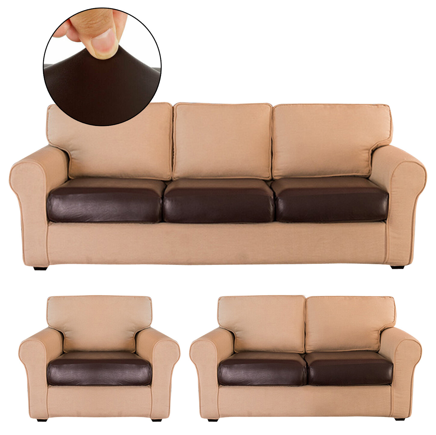 Faux Leather Stretchy Sofa Seat Cushion Cover Chair Couch Loveseat