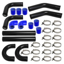 Universal 2.75" Aluminum Turbo Intercooler Piping+Silicone Hose +Clamps Kit Blue