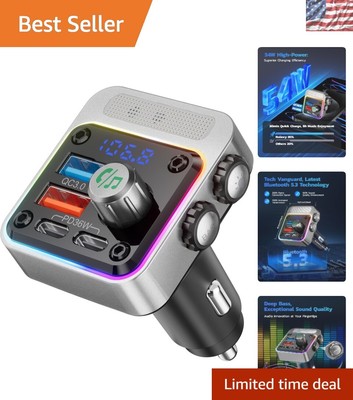 High-Power Bluetooth 5.3 Car Adapter with 4 Charging Ports & Deep Bass Audio