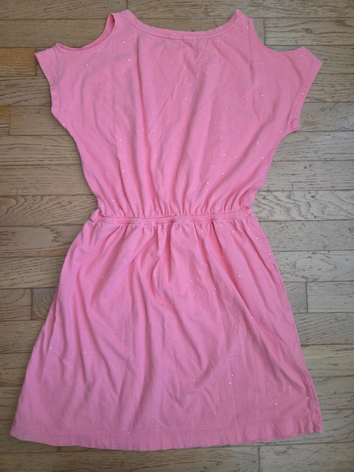 Vestido casual Gap infantil meninas rosa manga curta ombro frio brilhos XXL 14-16 - Imagem 3 de 4