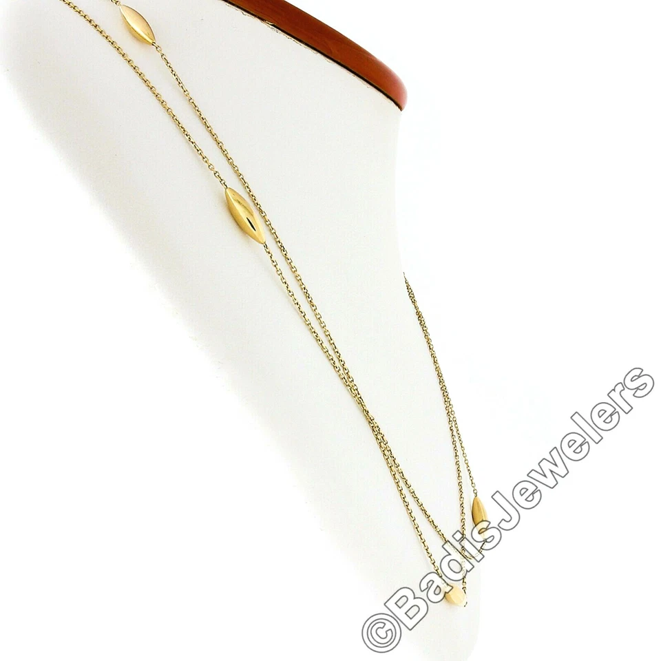 Collar Italiano Oro 14K 40" Largo Cable Eslabón y 3D Pulido Barril Estación Cadena Foto 4 de 4