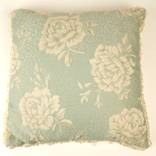 Vintage French Provincial Blue Ivory Throw Pillow Jacquard Roses Tassels 15"