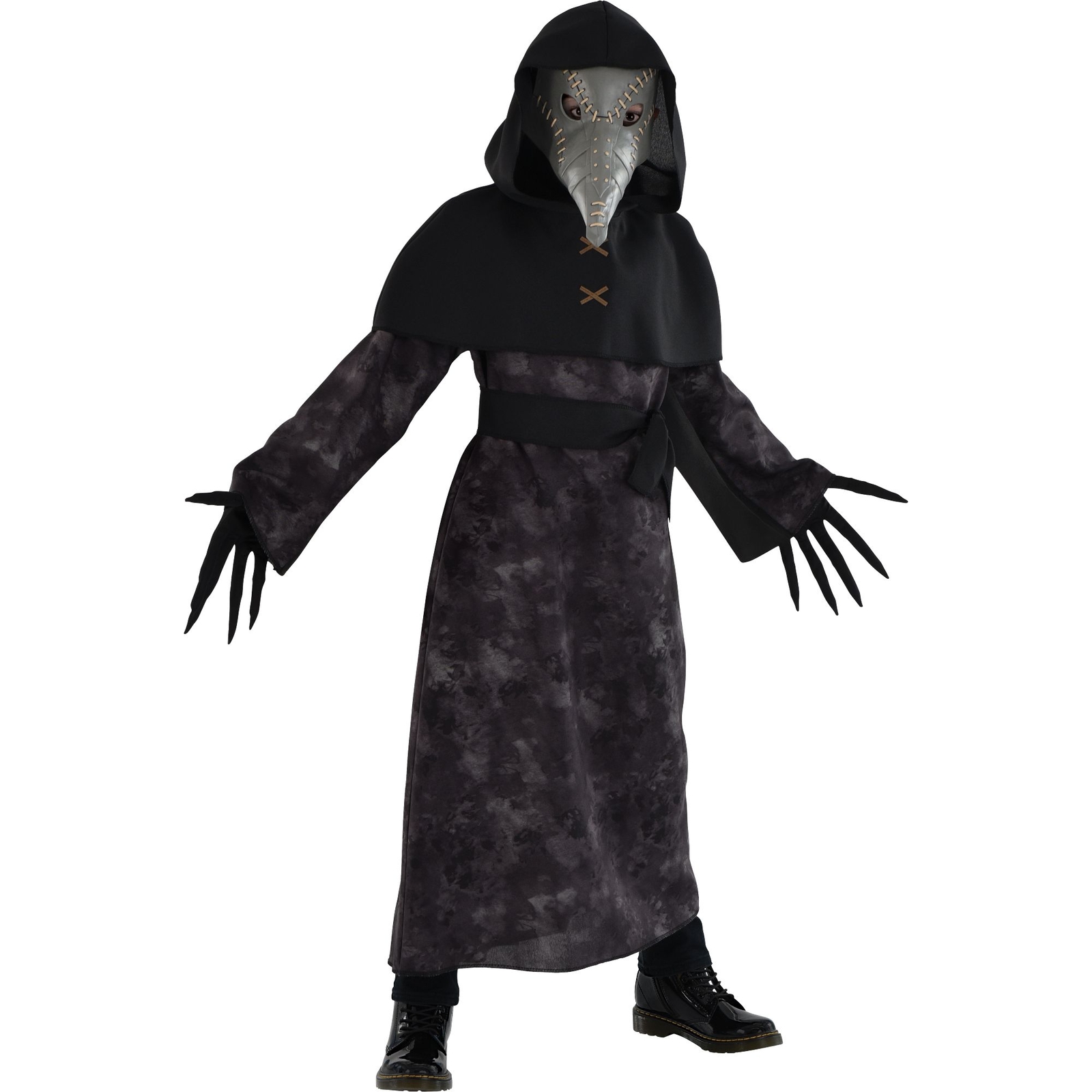 Death Doctor Plague Medieval Black Scary Fancy Dress Up Halloween Child Costume