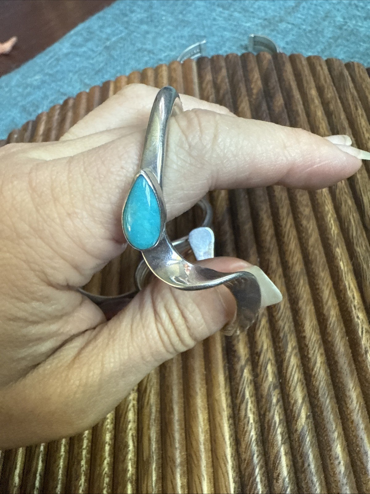 Turquoise Twisted Stacker Cuff Native American St… - image 4