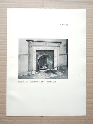 Fireplace in Seething Lane, Tower Hill, London - Antique Print - 1934