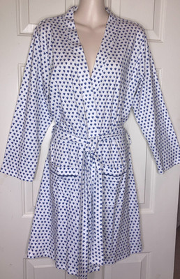 Roberta Roller Rabbit Blue Heart  Pima Cotton Belted Robe S Small XS NEW