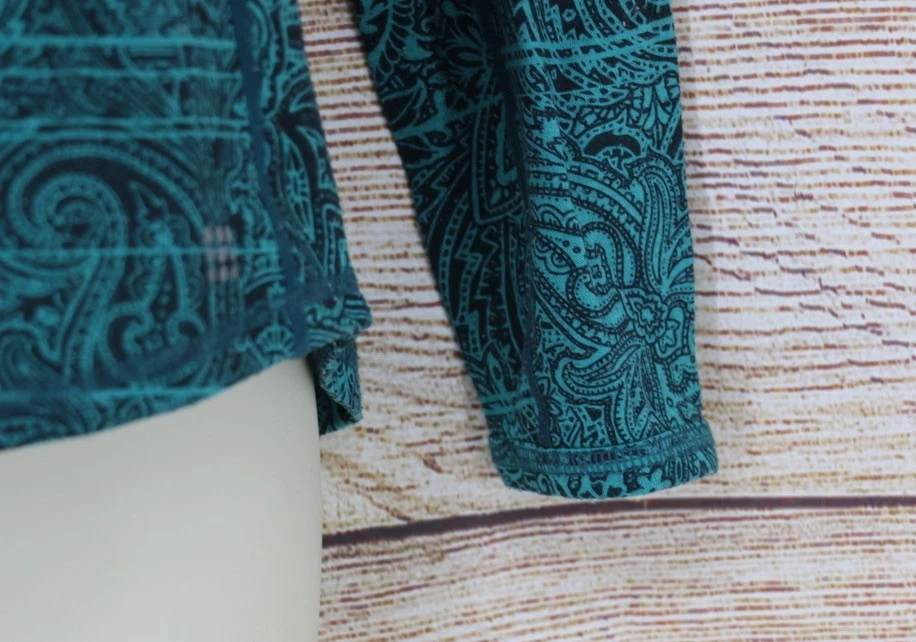 Title Nine Mujer Talla Mediana Pullover Manga Larga Estampado Paisley Lana Top Verde azulado Foto 3 de 4