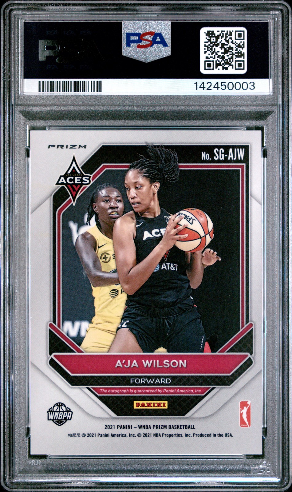 2021 PANINI PRIZM WNBA SIGNATURES GREEN PRIZM #SGAJW A'JA WILSON PSA 9 AUTO view 2